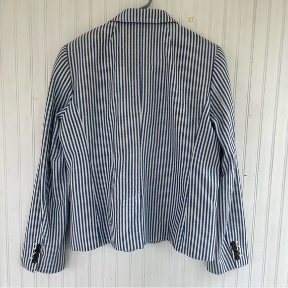 J.Crew Factory Women's Preppy Blue Ivory Stripe Striped Blazer Size 14 - Picture 3 of 8